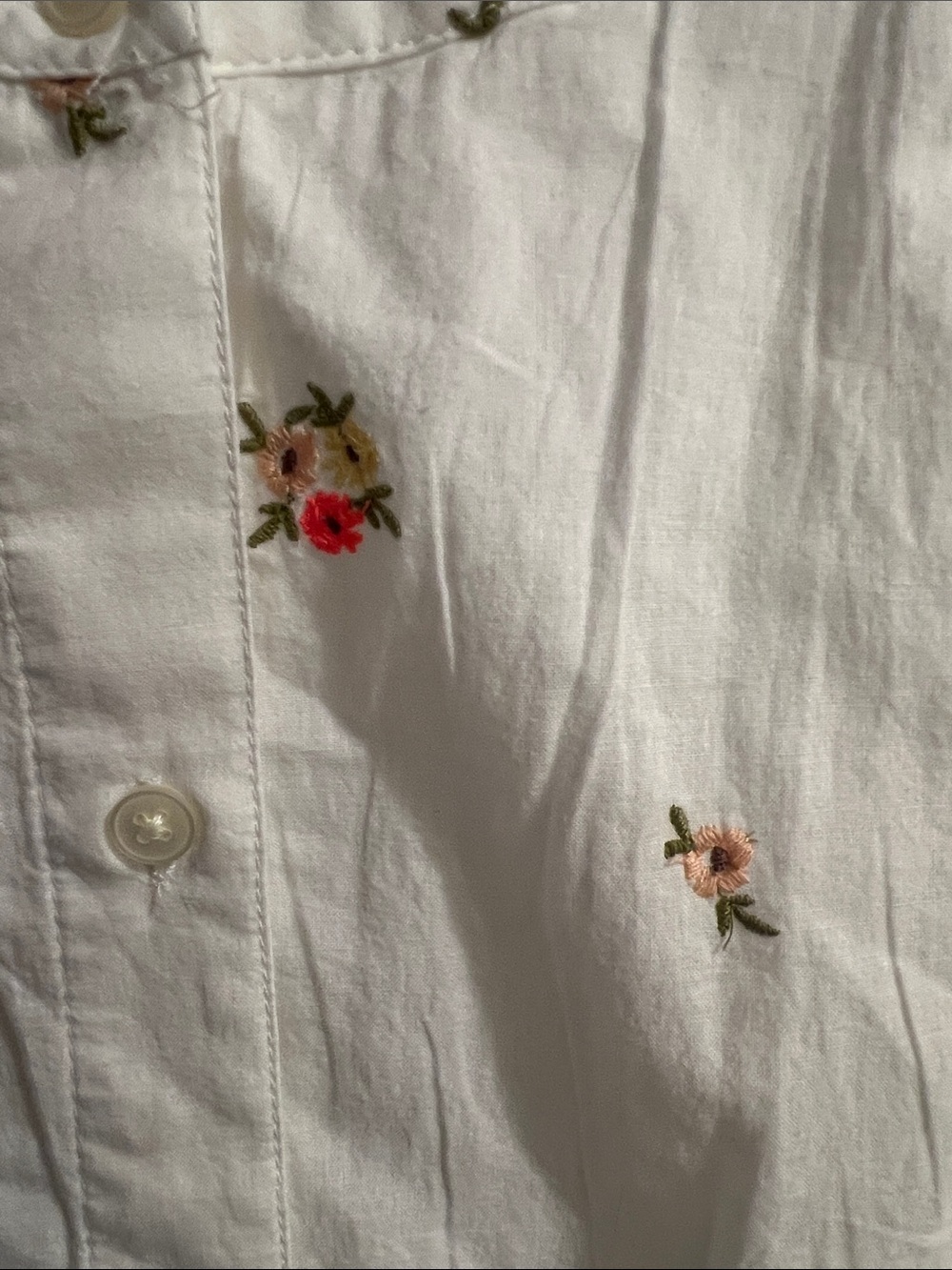 Old Navy White Button-Front Blouse with Pink Floral Embroidery - Picture 7 of 10